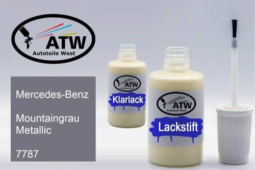 Mercedes-Benz, Mountaingrau Metallic, 7787: 20ml Lackstift + 20ml Klarlack - Set, von ATW Autoteile West.